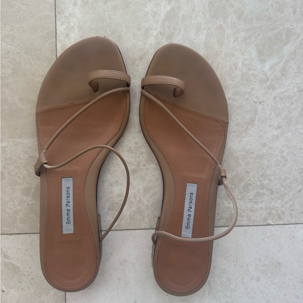 Emme Parsons Tan Leather Toe-Loop Sandals with Ankle Strap